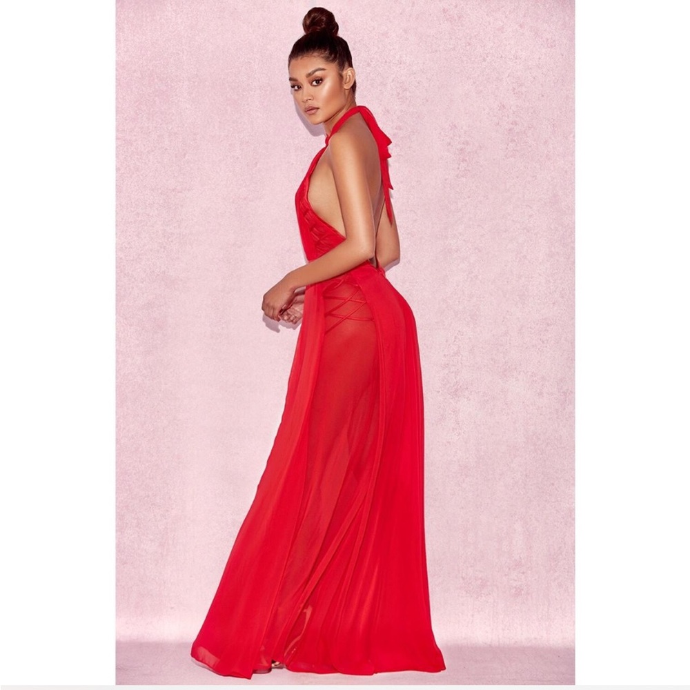 HOUSE OF CB Ranada Red Backless Halter Maxi Dress Size S Small NEW - Picture 8 of 15